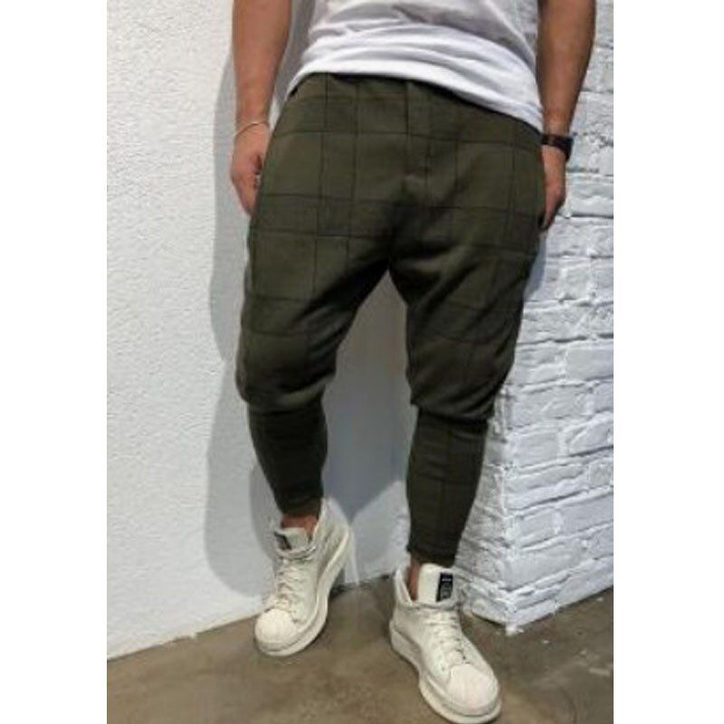 Mens Jogger Cargo Pants Casual Fitness Plaid Straight Leg Trousers Pencil Jogger Cargo Harem Pants
