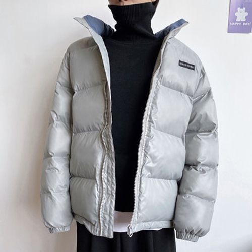 hanMen's cotton clothes winter couples short solid color padded jacket bread clothes tide cotton clothes loose coat coat men