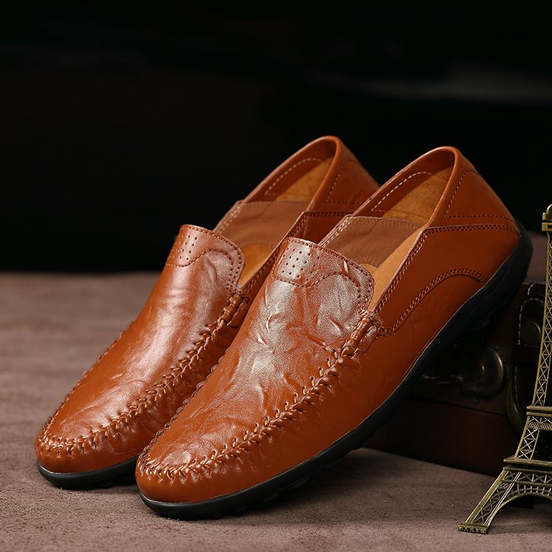 Leather Shoes Handmade Men Casual Shoes Luxury Brand Mens Loafers Moccasins Breathable Slip on Black Driving Shoes Plus Size 38-47