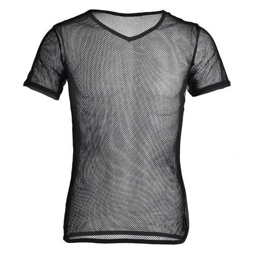 Sexy Men Mesh See Through T-Shirt Fishnet Hollow Clubwear Streetwear Perform Male Short Sleeve Top Undershirt Top Tee