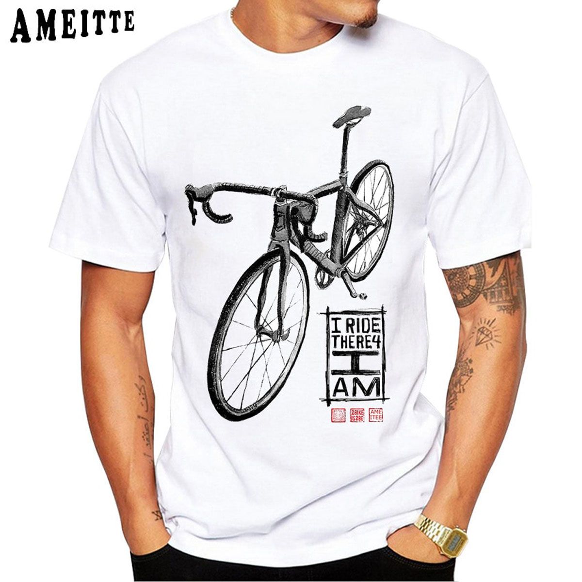 Funny Bicycles I Ride TherefI AM LONG Print T-Shirt Summer Men Short Sleeve Bikes Print White Casual Tops Hop Boy Tees