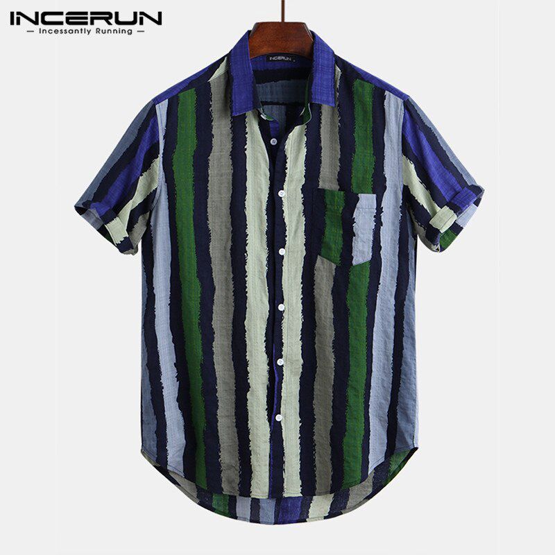 INCERUN Summer Printed Hawaiian Shirt Men Stand Collar Short Sleeve Tops 2021 Casual Shirts Streetwear Brand Camisa Masculina