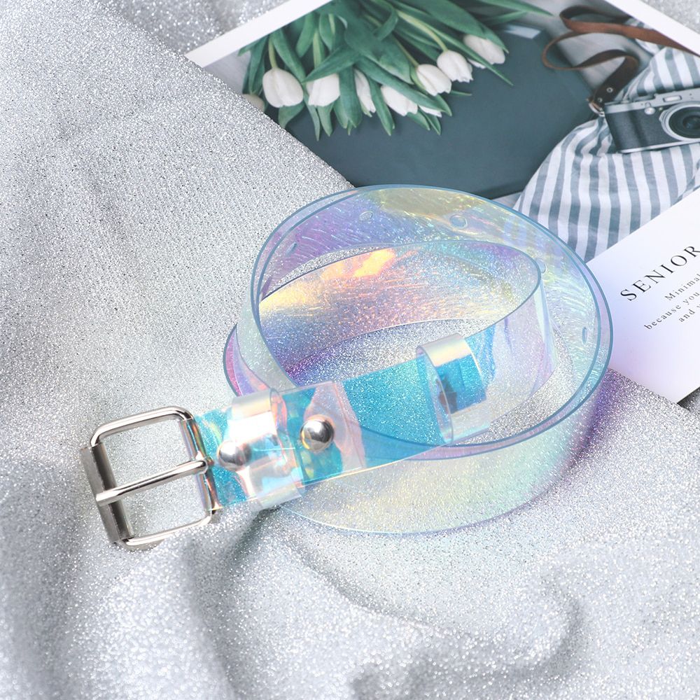 Womens Fashion Belt Dress Lumbar Fasciculus Belt Jeans Belt Transparent Laser Colorful Punk Rivet Buckle Grommet Designer