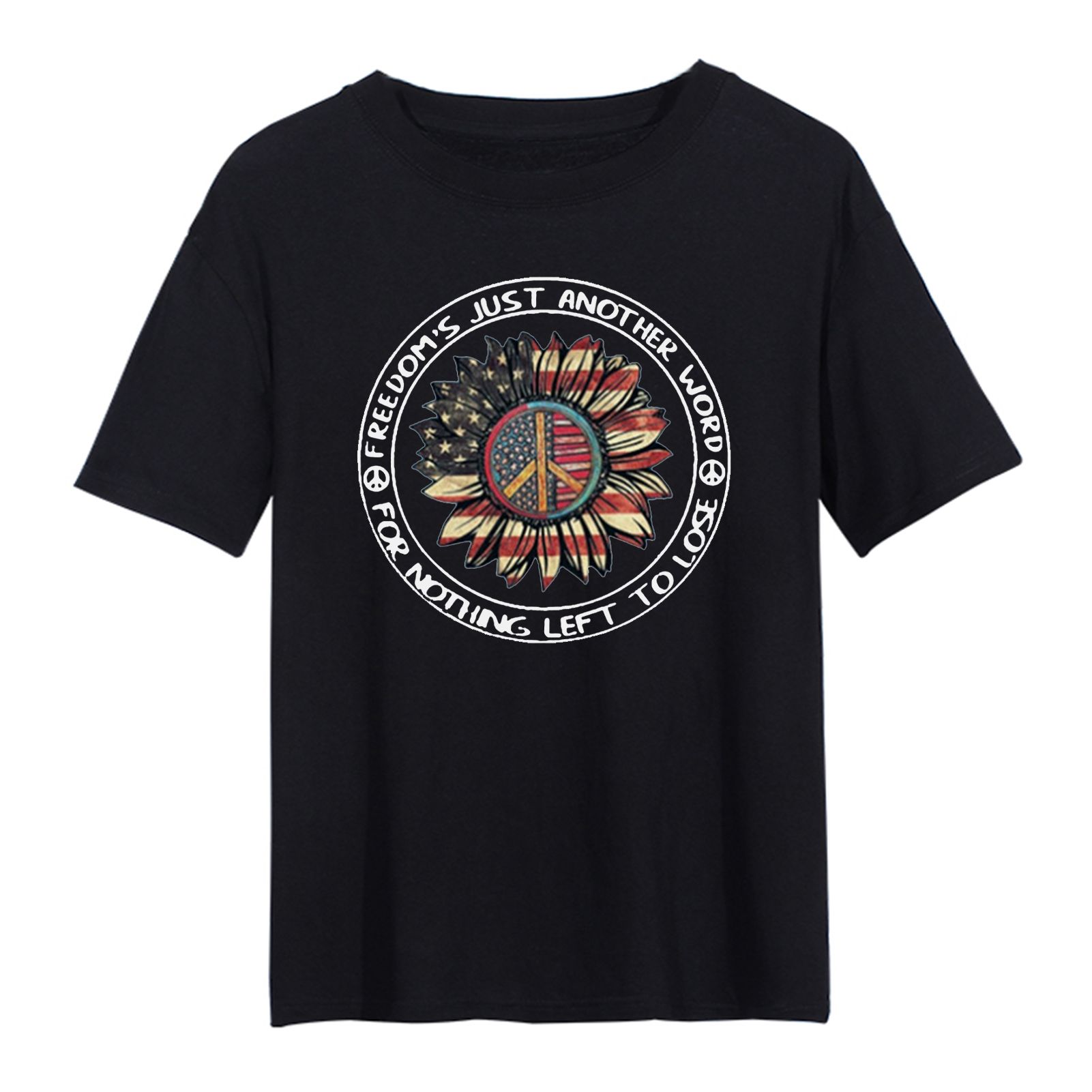 Women T-shirt Anti-wrinkle Short Sleeve Sunflower Printed Tee Top