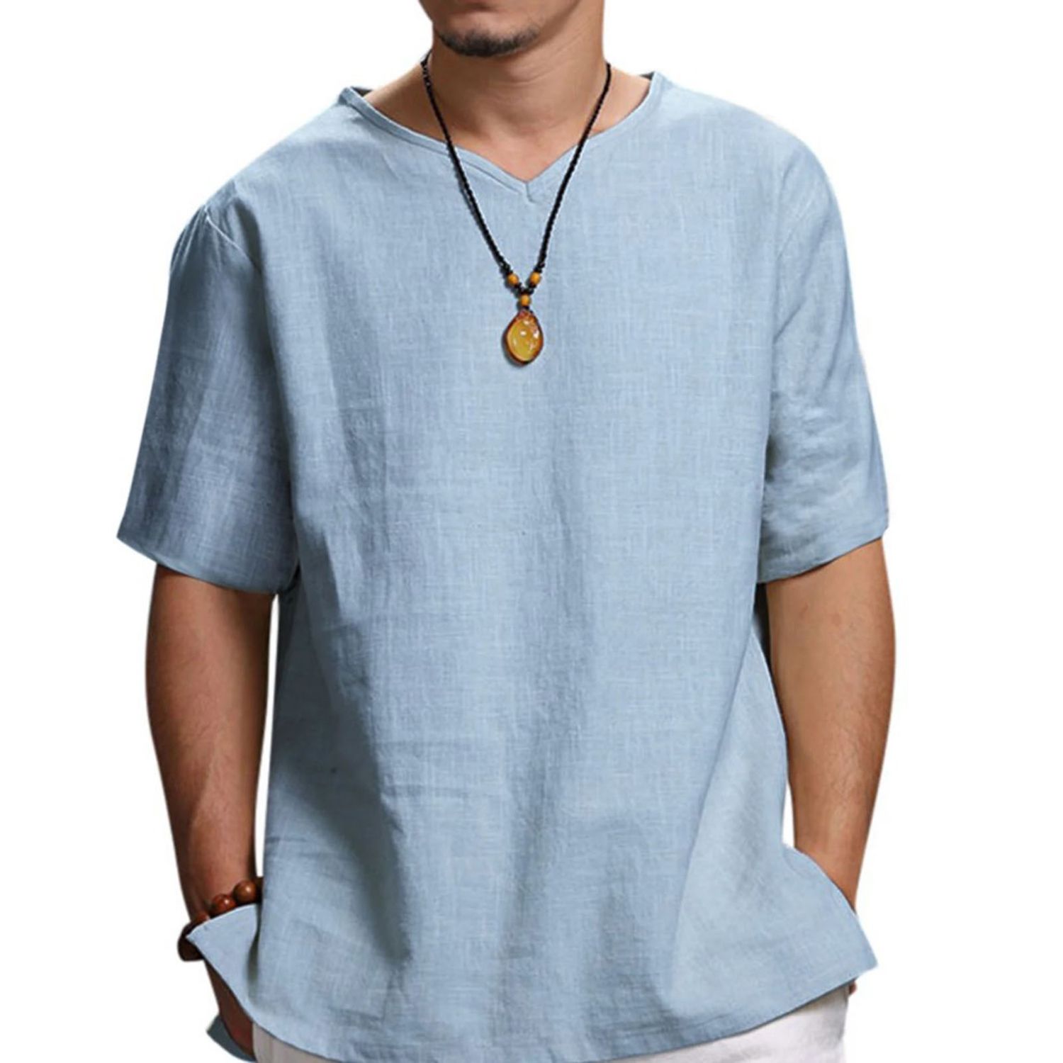 T-shirt Good Craftsmanship Short Sleeve Cotton Blend Male Slim Tee for Daily Wear