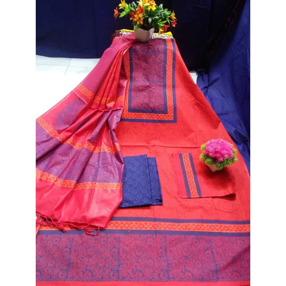 Block Printed Three Piece for Women Unstiched Skin Print New Gorgeous Unstitched Cotton Block Printed Salwar Kameez [ 3 Piece ] For Gift or Yourself
