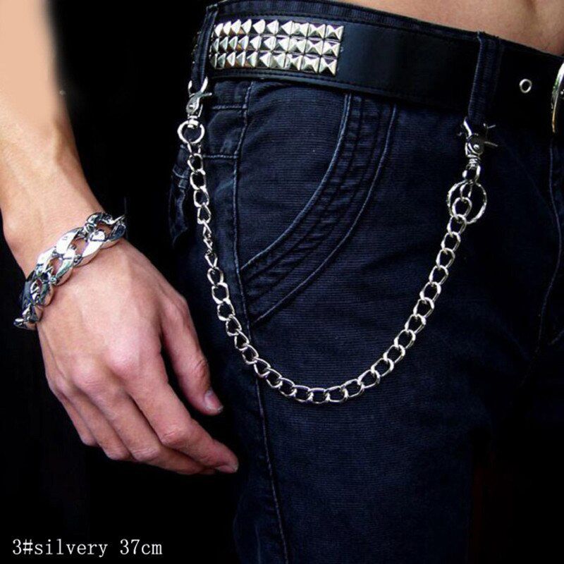 Fashion Punk Hip-hop Trendy Belt Waist Chain Male Pants Chain Hot Men Jeans Silver Metal Clothing Accessories Jewelry