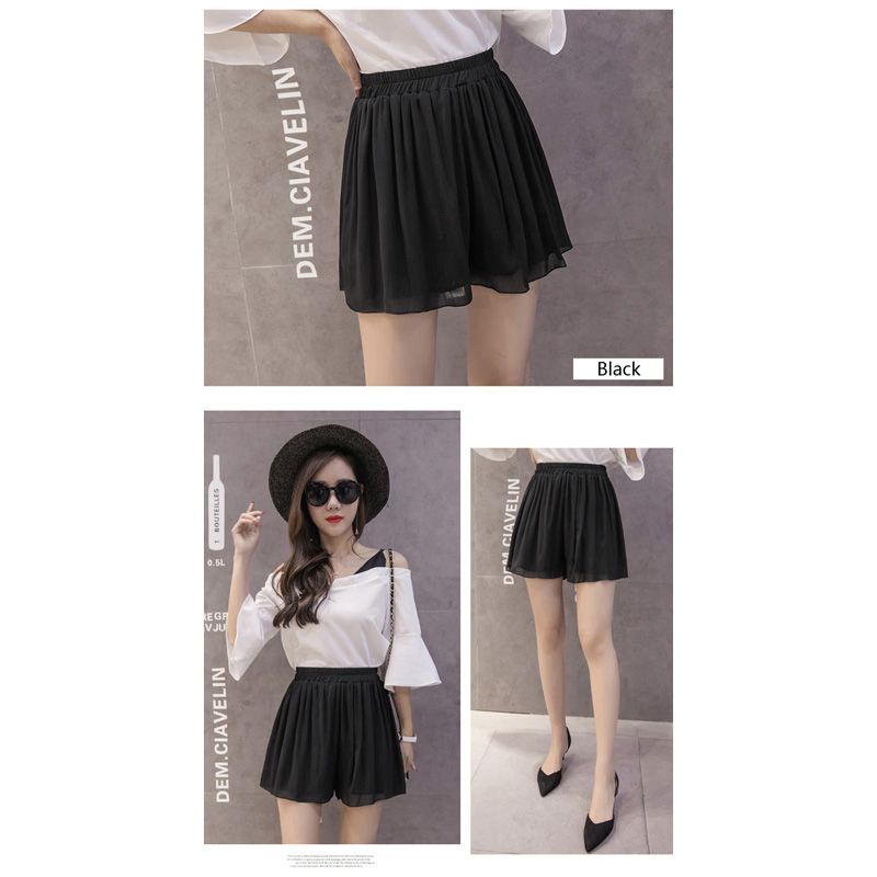 Women’s Summer Wide Leg Short Pants Personality Solid Color or Printing High Waist Chiffon Shorts