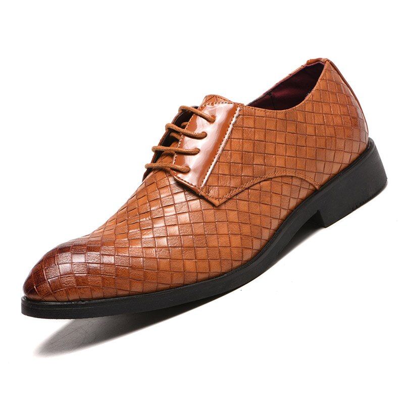 Leather Shoes 2022 Fashion New Plaid Shoes For Men  Large Size Lace Up Low Heel Leather Dress Shoes Outdoor Casual Footwear