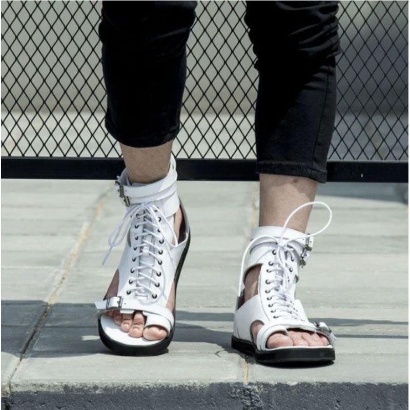 2021 Summer New Men's Fashion High Top Sandals Versatile Men's ROMAN SANDALS Pu Casual Lace Up Zipper  Sandals Men Shoes  KA343