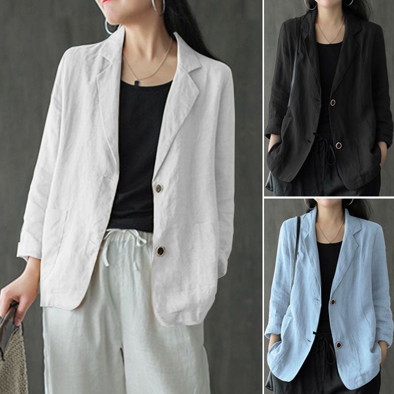 OIMG Zanzea Womens Korean Blazer Open Front Solid Cardigan Coat Casual Outwear