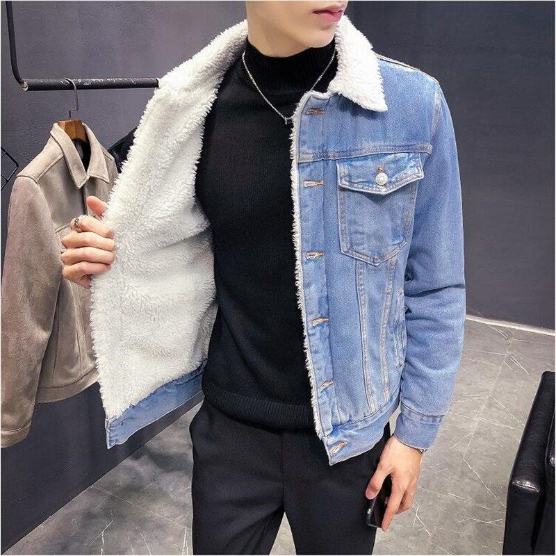 Men Denim Jacket Trendy Winter Warm Fleece Coats M Fashion JCasze 6XL