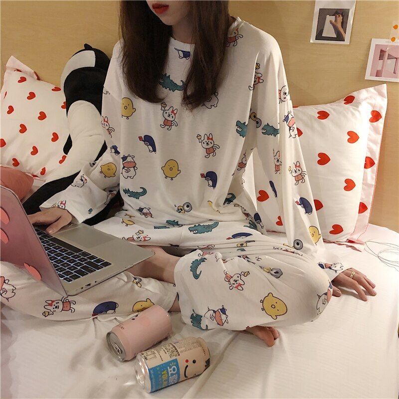 Women Pajamas Set For Femme long sleeves pyjamas suit autumn ladies cute animal sleepwear woman's thin cute home wear pjs set