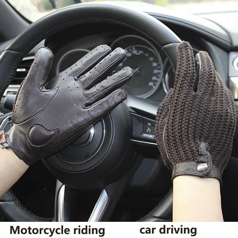 Goatskin Touch Screen Leather Gloves Women's Motorcycle Riding Unlined Four Seasons Thin Car Driving Full Finger Driver