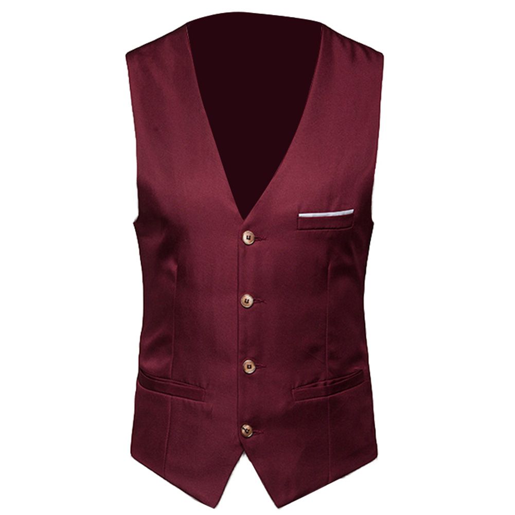 Plus Size Formal Men Solid Color Suit Vest Single Breasted Business Waistcoat