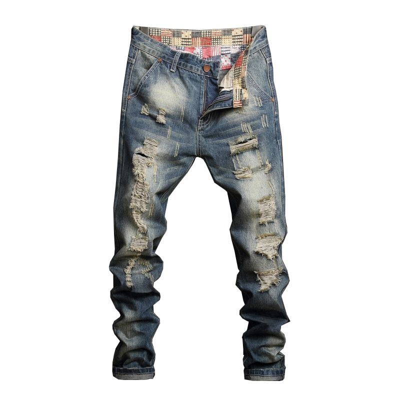 Ripped Jeans for Men Straight Fit 2021 Spring and Summer Hollow Out Street Wear Hop Pants Men's Biker Jeans Distressed 40