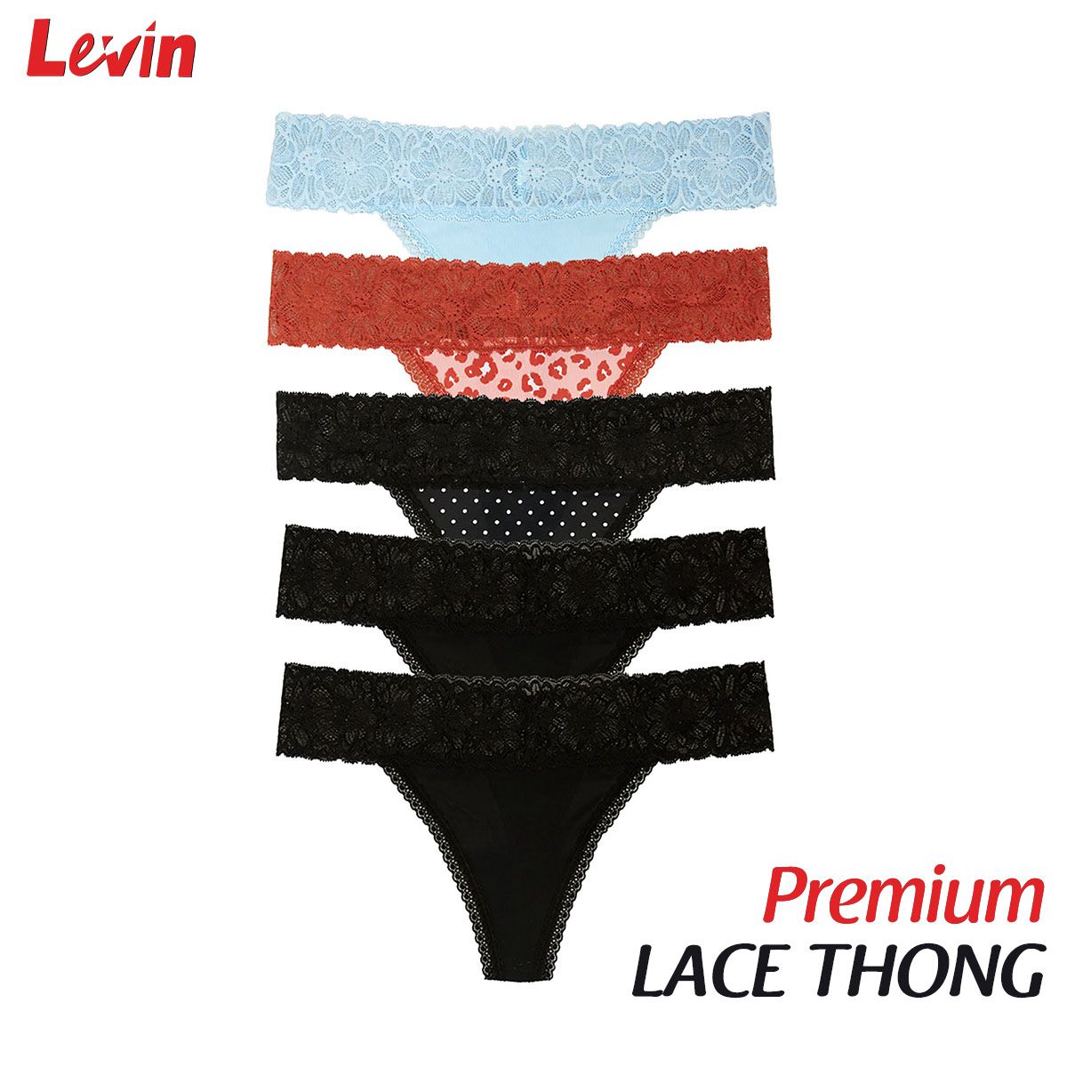 5 Pcs Combo Women's Lightweight and Soft Microfiber briefs Lace waistband Breathable Thong Panties for Ladies