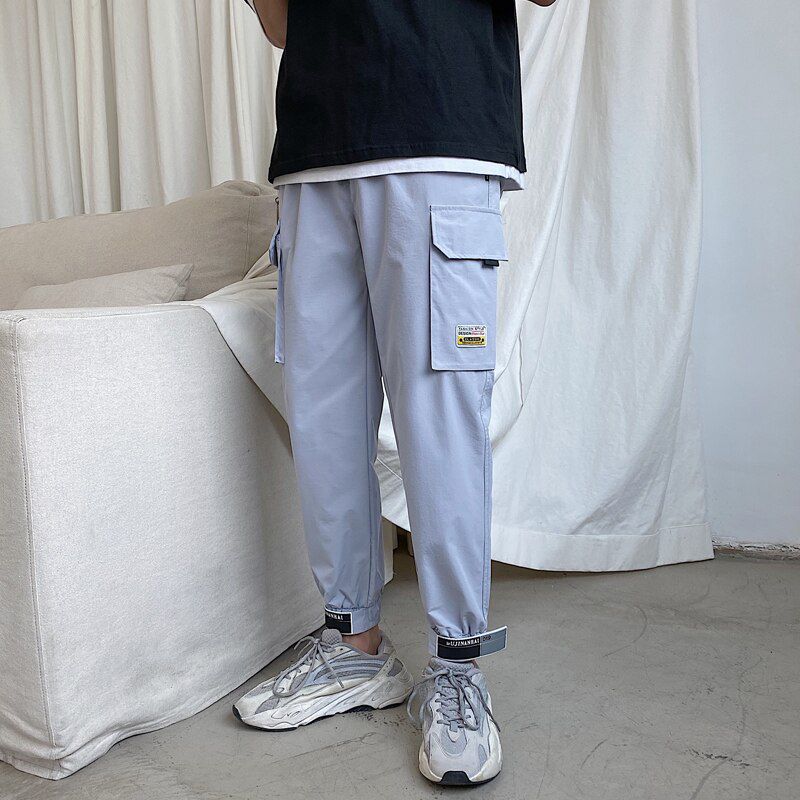 Oversized Men Cargo Pants Streetwear Black Mens Jogging Sweatpants Casual Elastic Waist Harem Pants Male Large Size