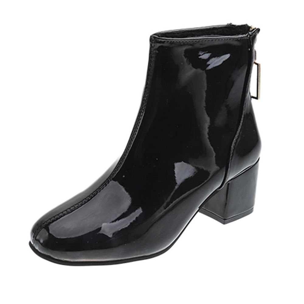 korean fashion boots for women ladies Women's Fashion Round Toe Shoes Boots Back Zipper Square High-Heeled Short Boots