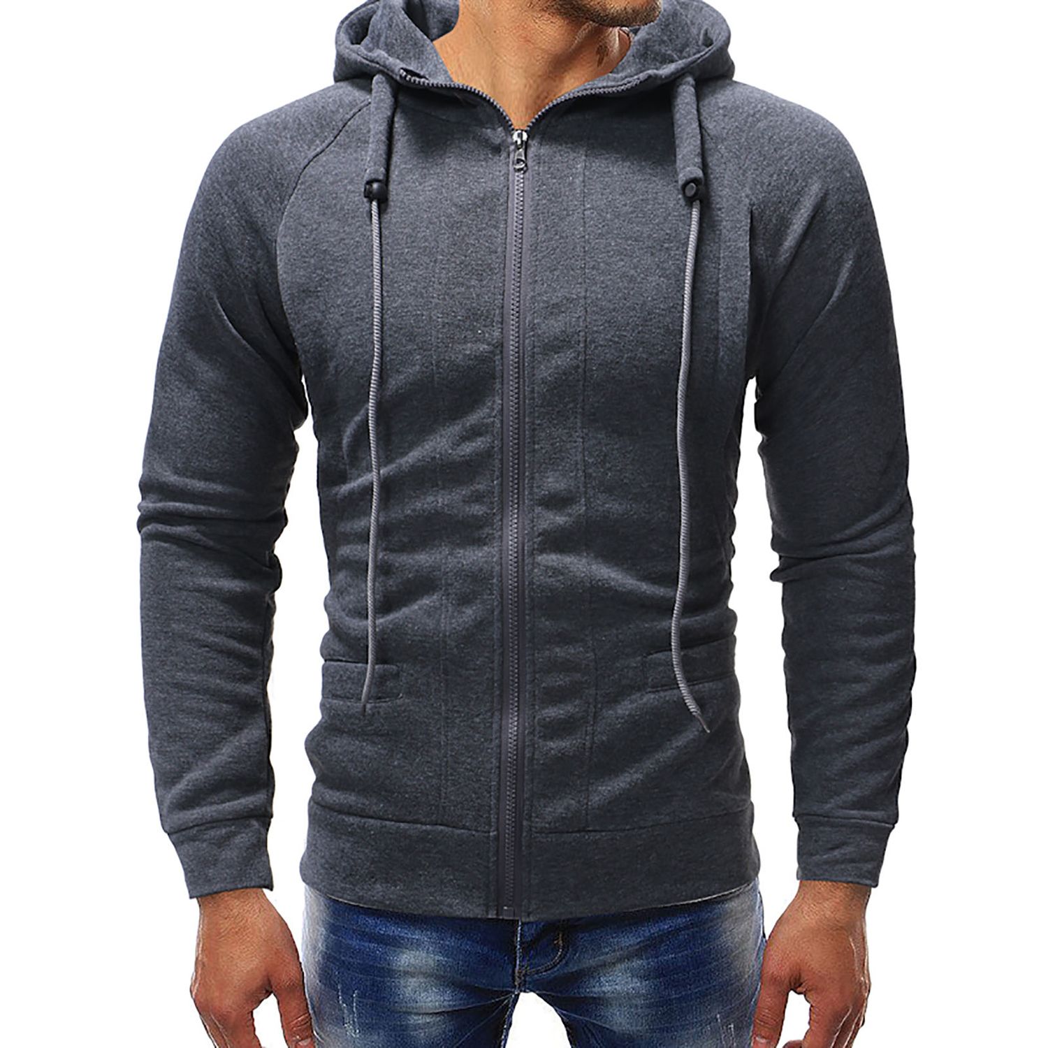 Men Jacket Shrinkable Cuff Drawstring Solid Color Men Hoodie