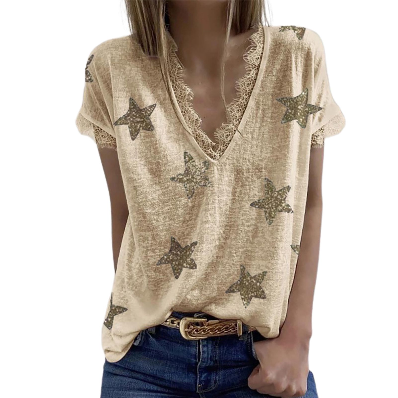 Party T-shirt Stars Pattern Loose-fitting Elegant T-shirt
