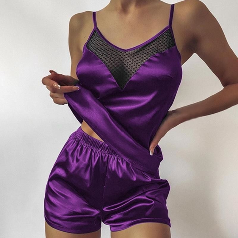 Women Satin Sleepwear Suit Lace Trim Pajama Pyjama Set Print Floral Nightwear Underwear Casual Home Wear Lingerie Suit Nightgown