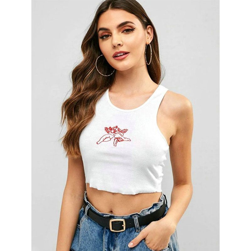 2022 Summer New Angel Butterfly Embroidery Embroidered Slim Fit Cropped Navel Short Small Vest Sleeveless Top with nice material