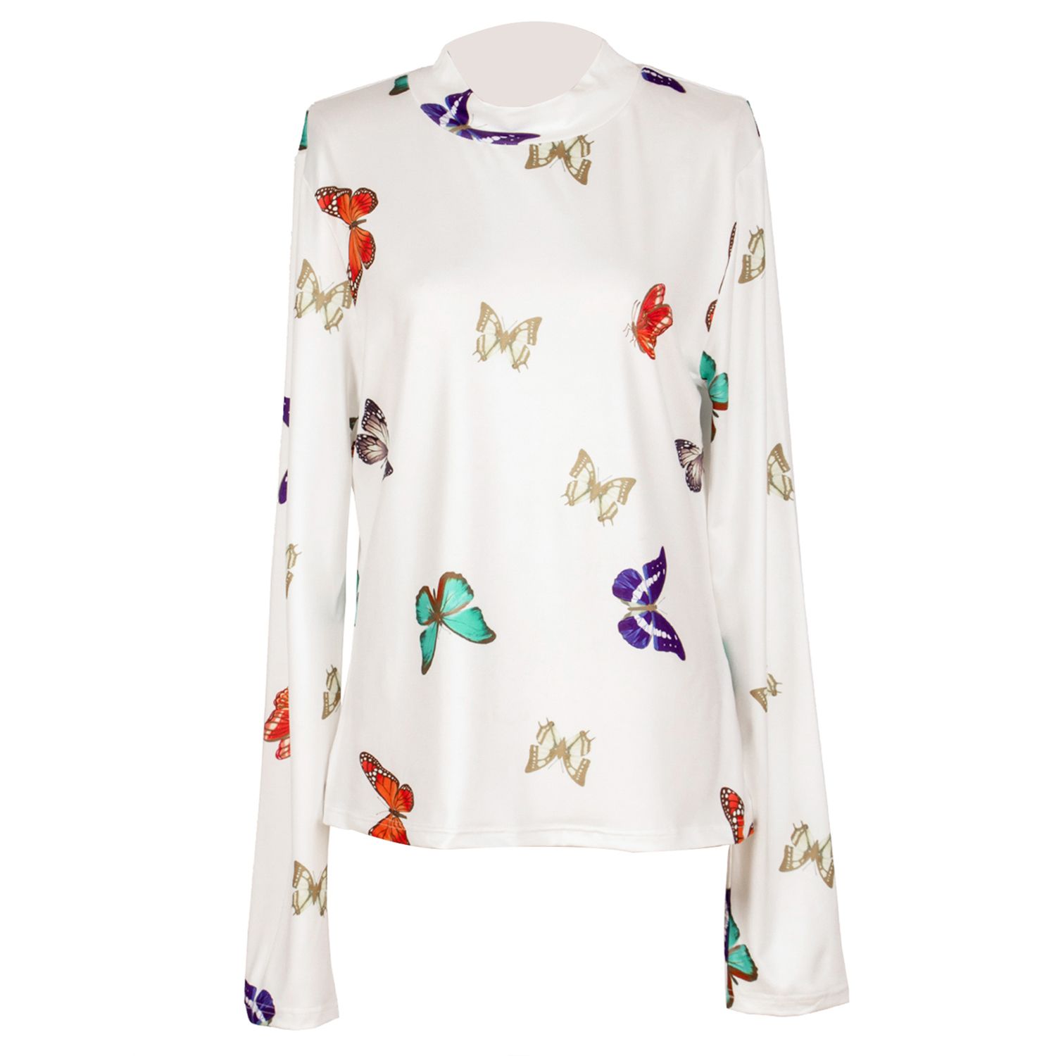 Women's Long Sleeve Tops, Casual Crew Neck Butterfly Print Classic Fitted T-Shirt Blouses