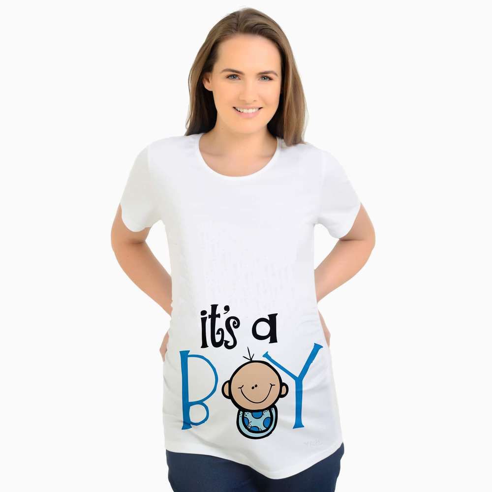 New Pregnancy T Shirt, Maternity It's a Boy Funny Announcement Graphic Loose Fit Short Sleeve Tee