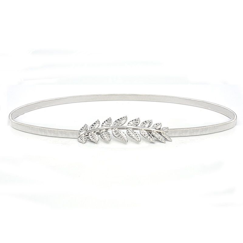 Flower Leaves Metal Buckle Belt for Women Ladies Elastic Waist Chain Belts Female Gold Thin Belts Ceinture Femme Pasek Damski