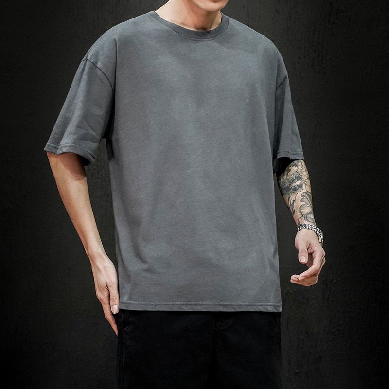 100% Cotton New Summer Men's T Shirt Solid T Shirt Mens Oversized Hop Short Sleeve Casual Cotton Mens Streetwear Top Tees