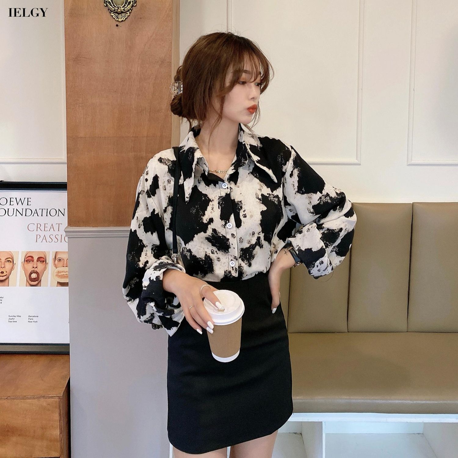 IELGY Women's clothes casual all-match plus size shirts tops retro jackets fashion black