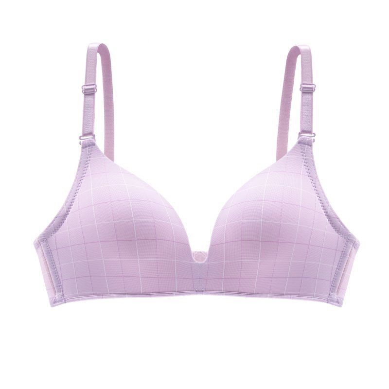 Women Push Up Bras Seamless Plaid Underwear Gather Adjustable Girls 3/4 Cup Lingerie Bra + Panties Set