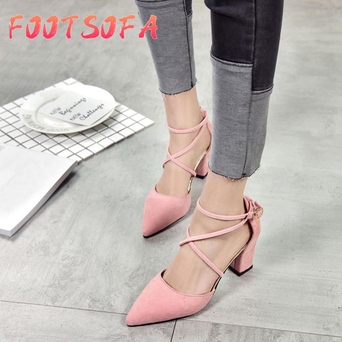 Women's Fashion Casual Pointed Toe Square Heel Wedding Shoes High Heel Sandals