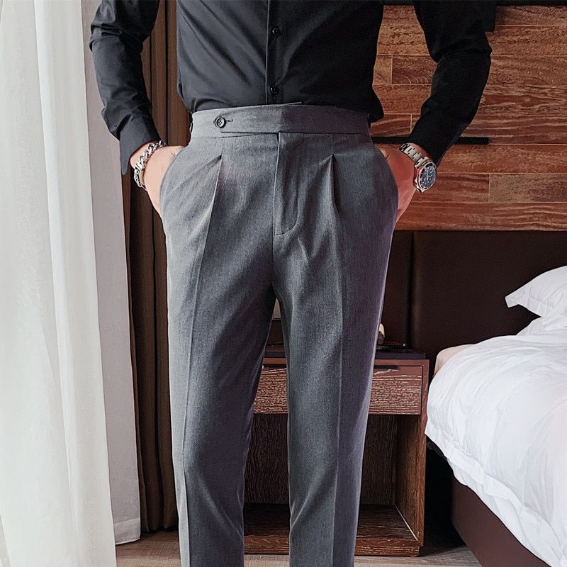 Han Edition Pure Color Fashion Men British Business And Leisure Cultivate One's Morality Pants Straight Canister Light Grey