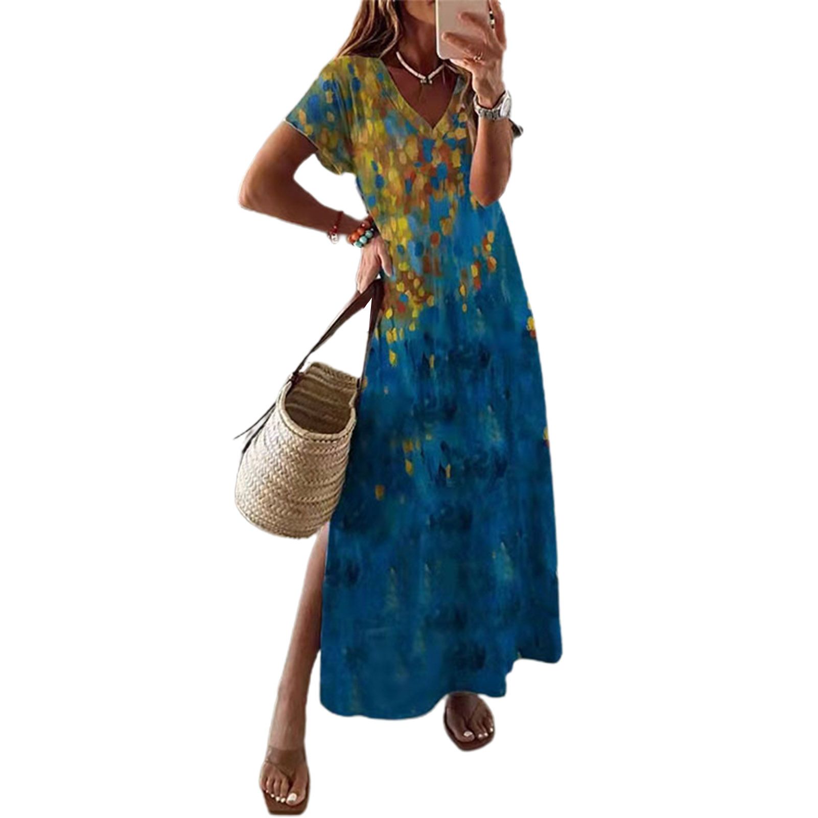 Party Dress Vintage Print Loose-fitting Ethnic Style Dress