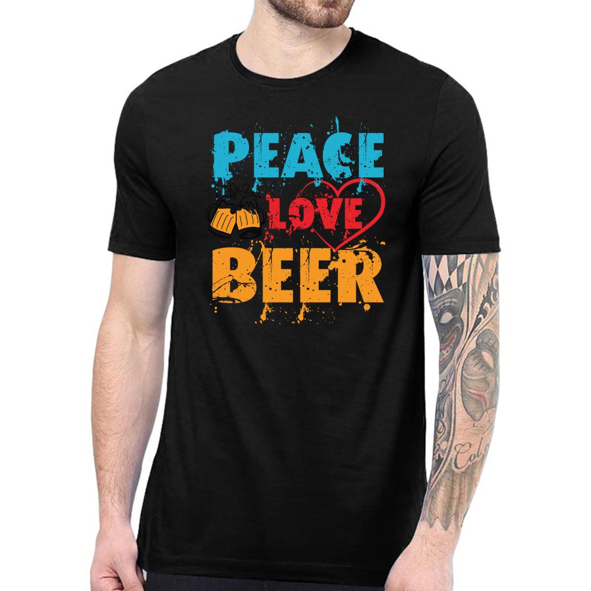 "Peace Love Be-er" Cotton Permanent Graphic T-Shirt for Men 0072