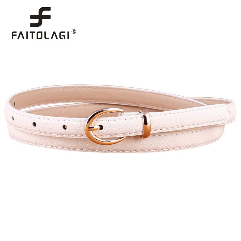 Solid Color Thin Women Waist Belt Strap PU Leather Slim Ladies Dress Belt Gold Pin Buckle White Black Brown Female Jeans Belt