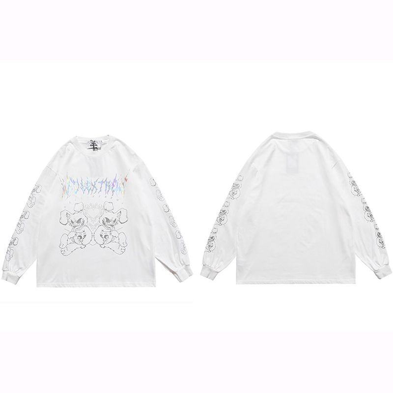 Hop Monster Printed Oversize T Shirt Streetwear Harajuku Cotton T-Shirt 2021 Men Spring Long Sleeve Tshirt Black Tops Tees