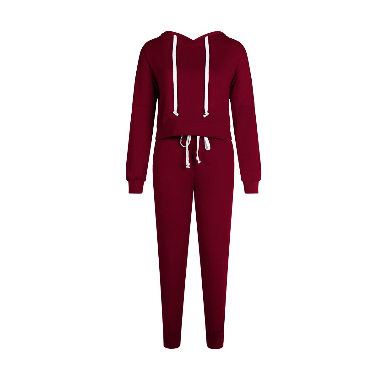 2021 Women's 2 Pcs Sweatshirt Sets, Solid Color Long Sleeve Pullover Hoodies + Long Pant Casual Sport Out