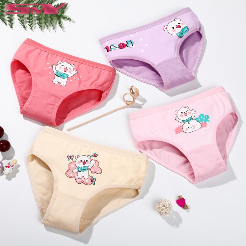 Pack of 4 - High Quality Children Underwear Cotton Girls Briefs Cute Pattern Kids Panties 2-12Yrs