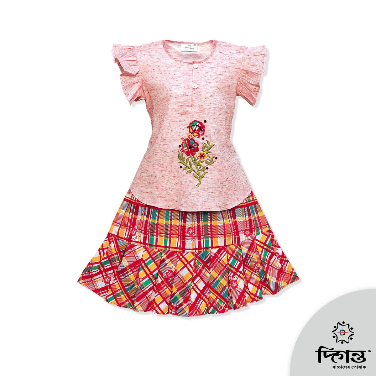 Sweet & Multi Color Check Print Cotton Linen Baby Skirt Tops For Girls