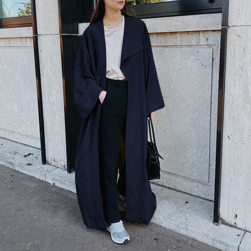Fashion Women Trench Celmia Autumn Winter Long Sleeve Lapel Windbreaker Casual Loose Solid Elegant Outerwear