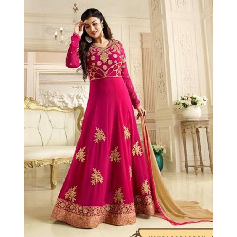 Magenta Georgette Semi Stitched Anarkali for Women