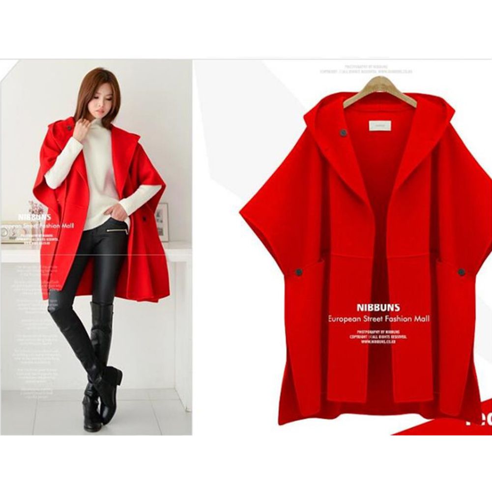 Yfashion Womens Bat-wing Cloak Pea Coat, Classic Winter Hooded Fashion Long rench Coat Windbreaker, Winter Long Overcoat  color