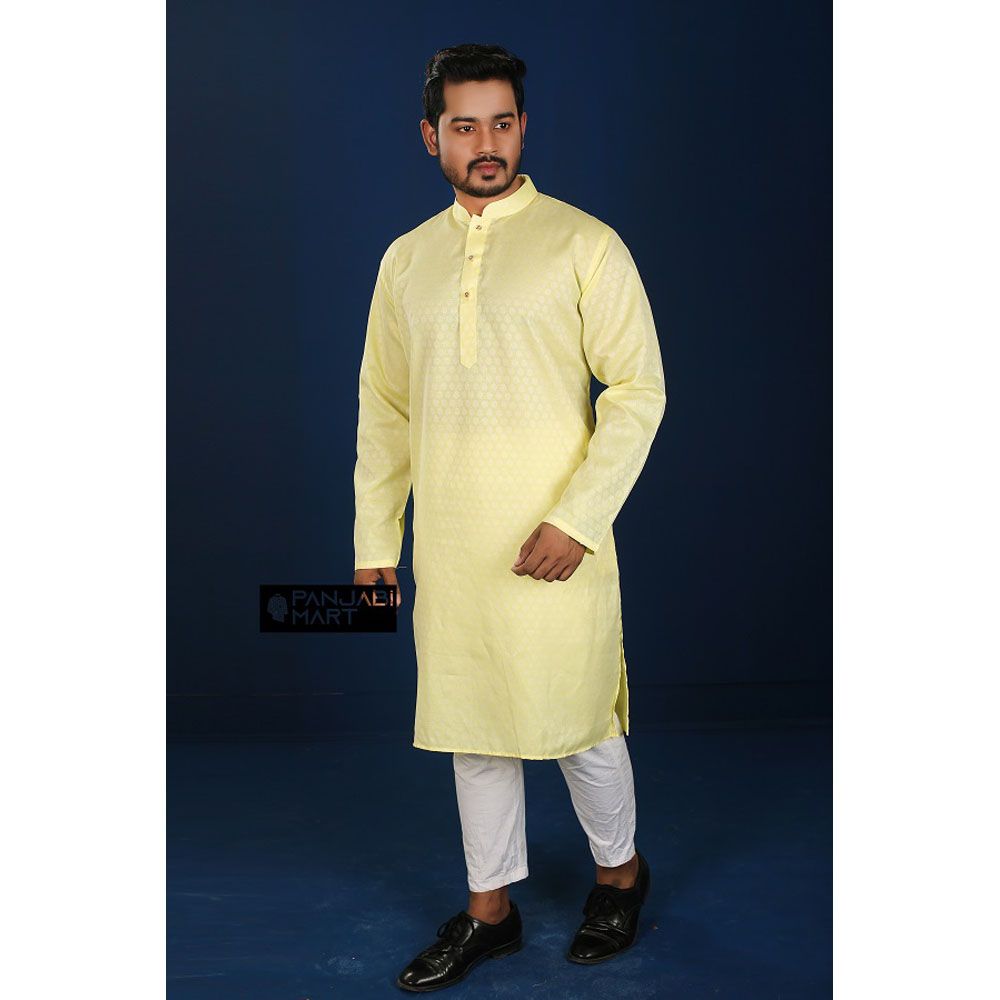 Lemon Color Silk Semi Long Panjabi