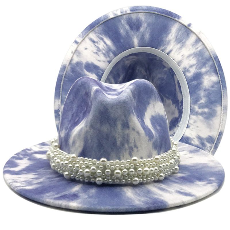 Tie deyed fedoras fashion hat  felt hat for women color mixed jazz hatchapeau femme шляпа женская sombrde mujer pearl  hat