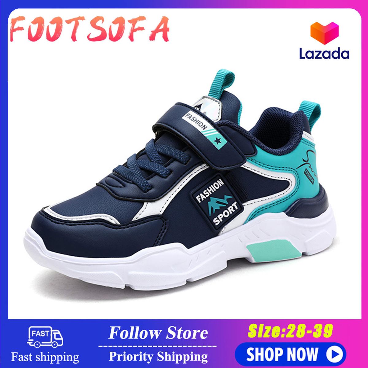 New Fashion Sneakers Kids Sports Casual Shoes Children Kids Leather Sports Shoes for Kids Boy Non-slip Classic Trend Comfortable Velcro Suitable for 5-15 Years Old