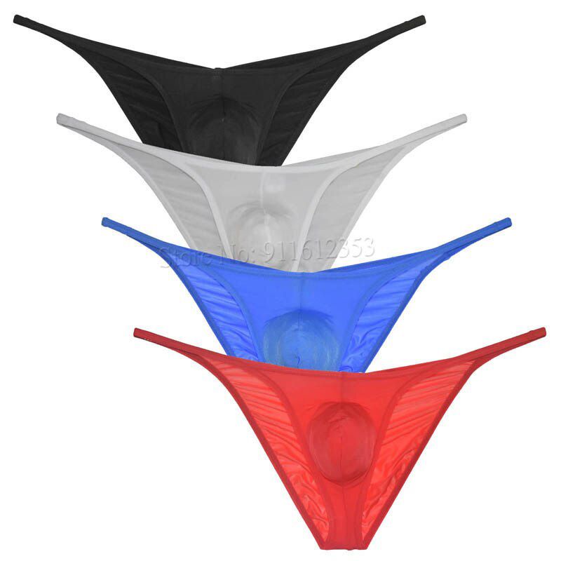Men's Thiny Ice Silk Cheeky Briefs Underpants Jockstrap Brazilian Full Pucker Panty  Gays Shorts
