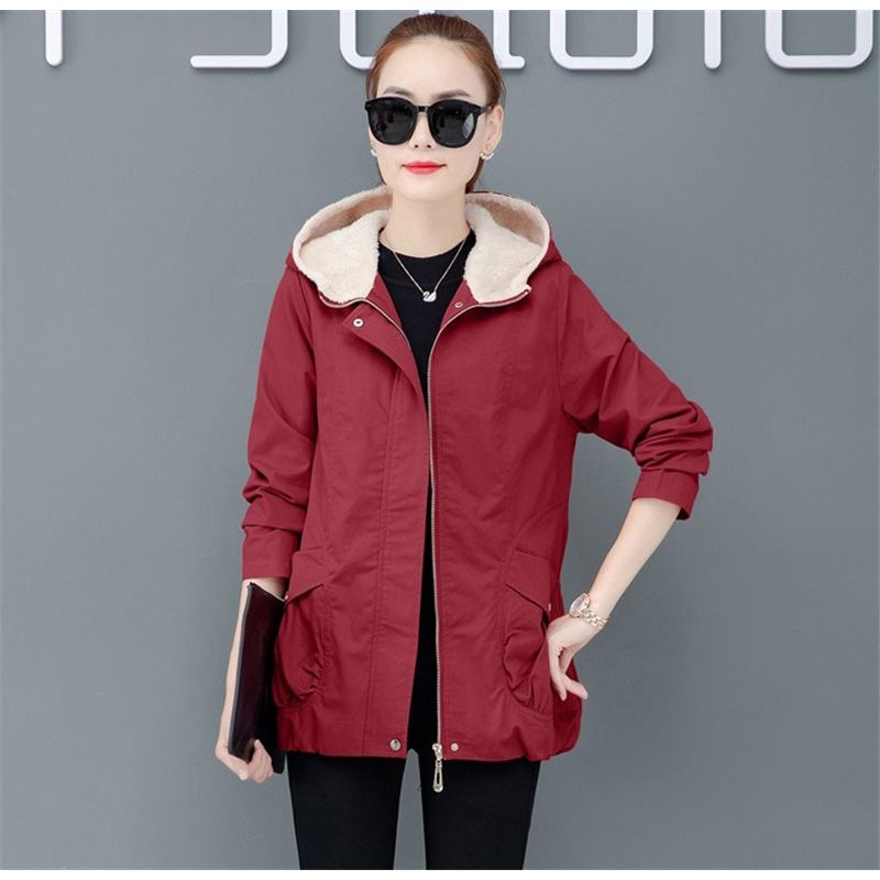 Winter Jacket Women Cotton Coat Plus Velvet Thick Hooded Lady Windbreaker Large Size Loose Female Coat Outwear Tops R559